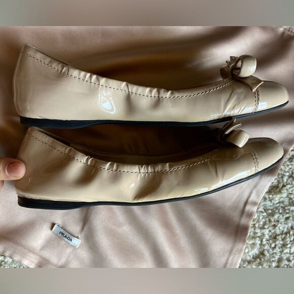 Prada Leather Ballet Tan Cream Flats Shoes Cirpia Size 7,5 - Picture 11 of 15
